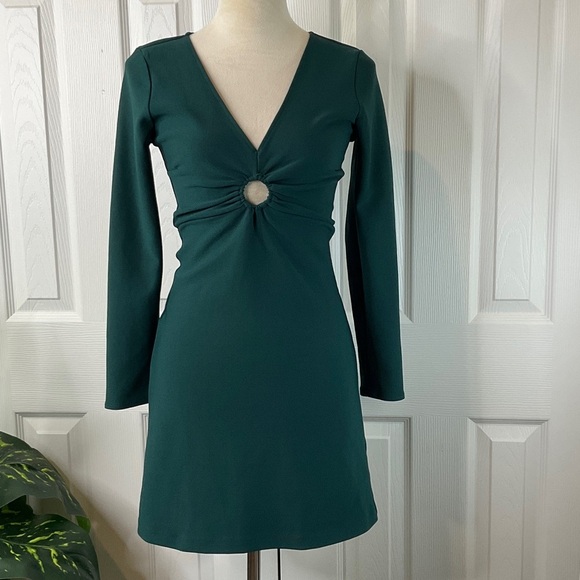 Abercrombie & Fitch Mini Dress Teal Ring-Front Event Size S - Picture 2 of 11